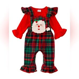 Boutique Santa 2-Piece Plaid Overall Set size 6-12 Months NWT